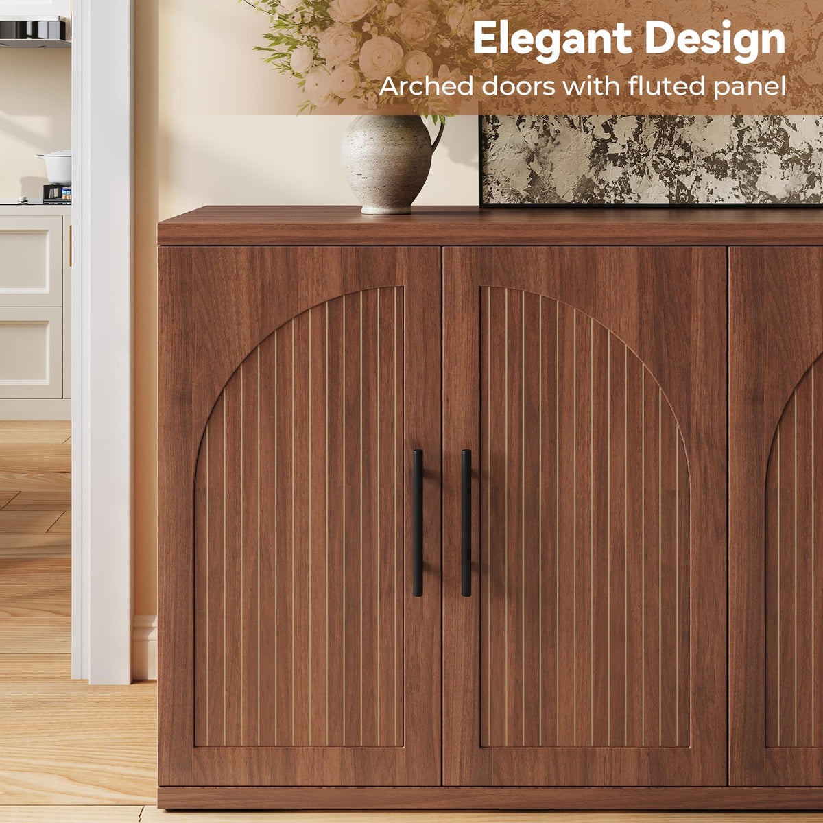 63" Fluted Walnut Credenza with Adjustable Shelf Q80113