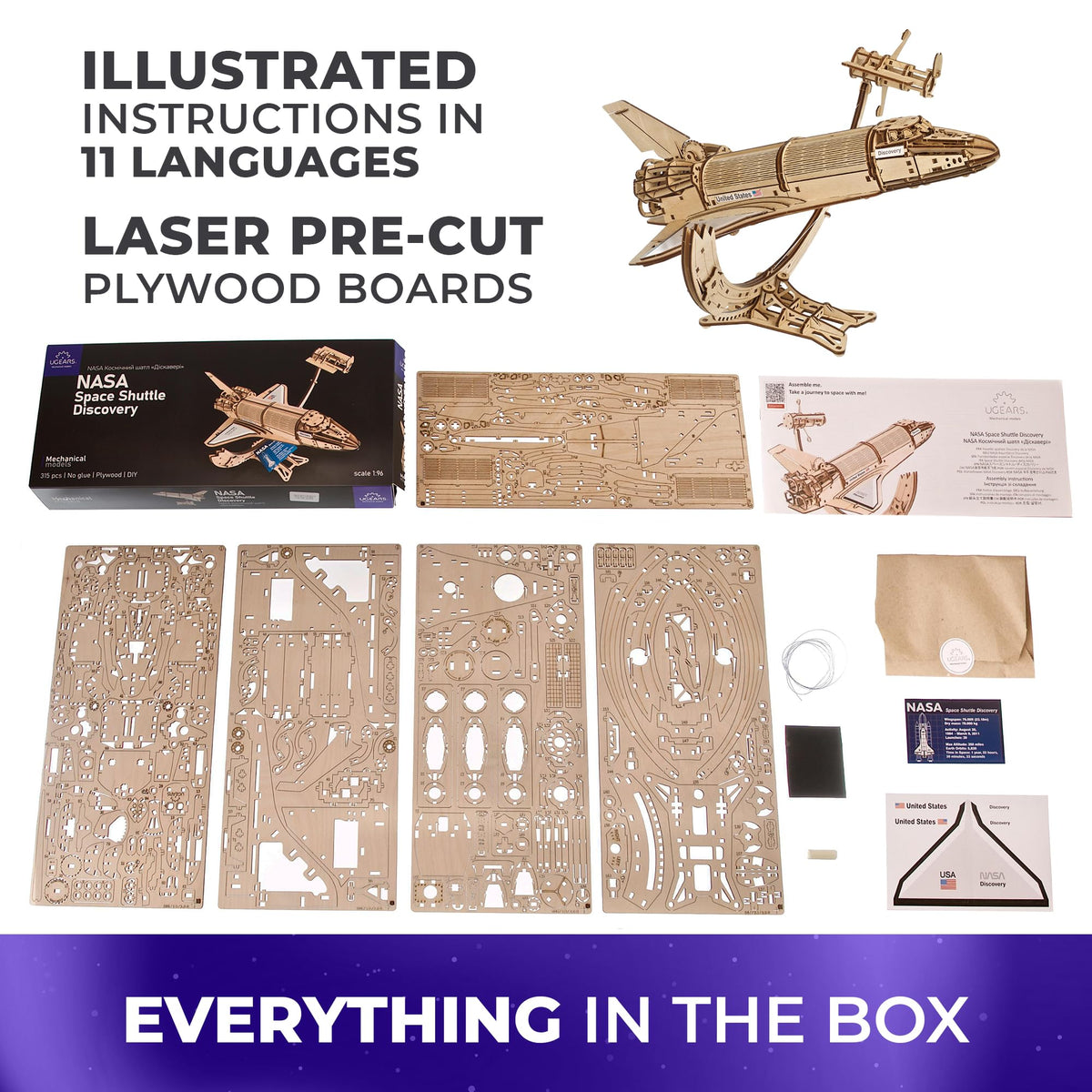 Wooden 3D Puzzle Space Shuttle Model Kit X64996