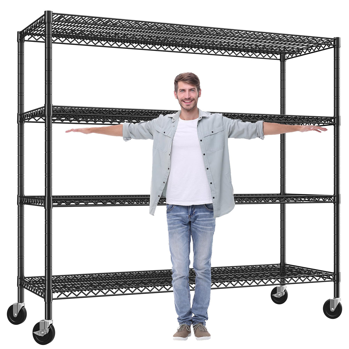 4-Tier Heavy Duty Metal Shelving Unit with Wheels N173