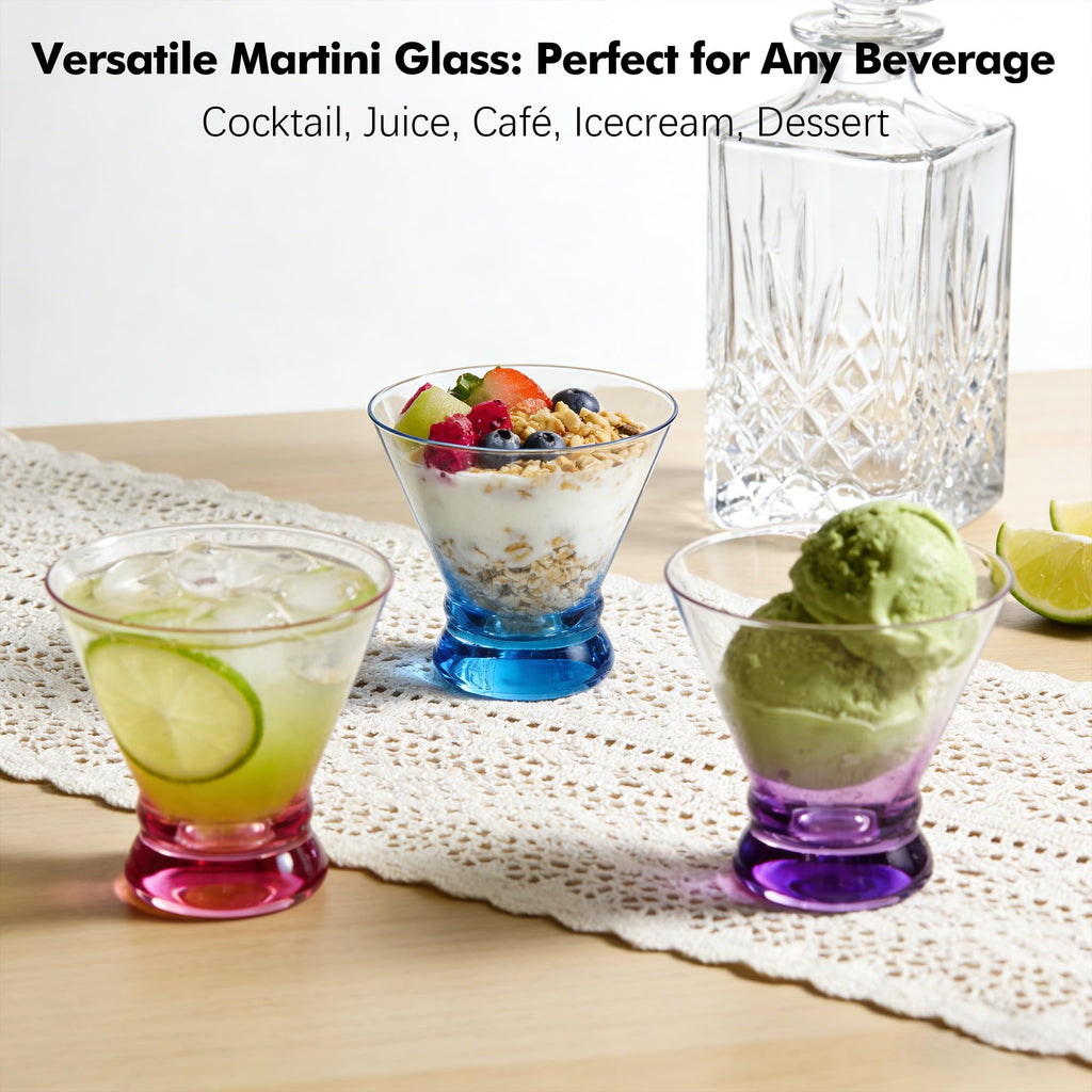 Multi Colored Stemless Martini Glasses Set of 6 B880