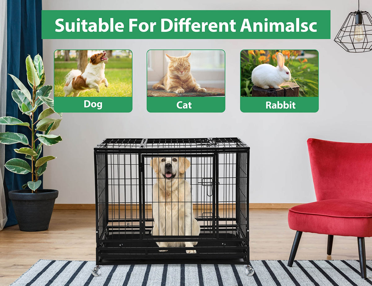 48'' Heavy Duty Metal Dog Crate with Wheels D762070