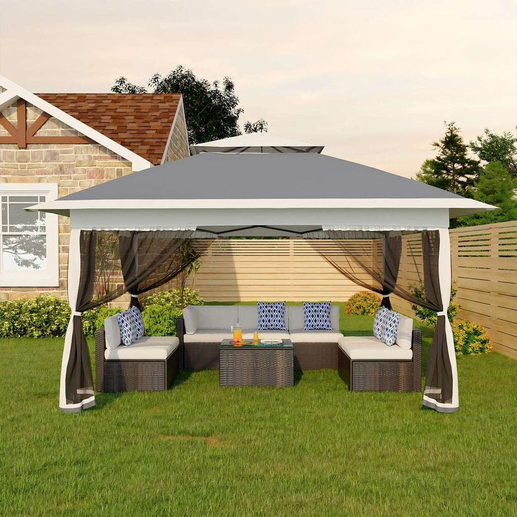 13x13FT Pop Up Gazebo with Mosquito Netting, Grey R686