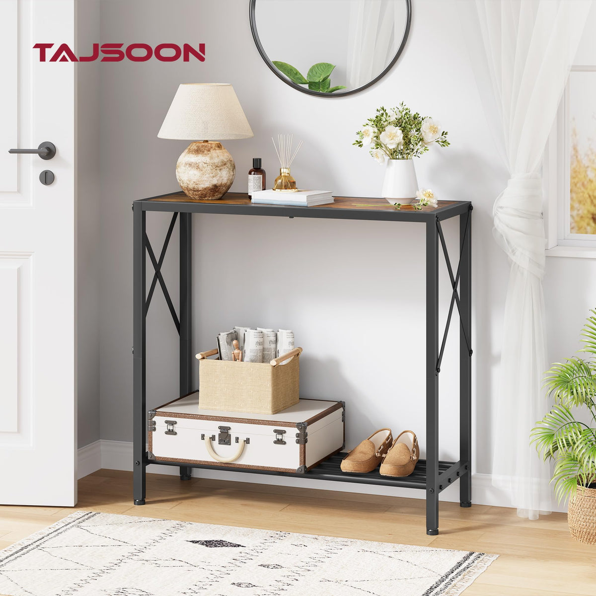 Console Table 2 Tier Narrow Rustic Brown E127