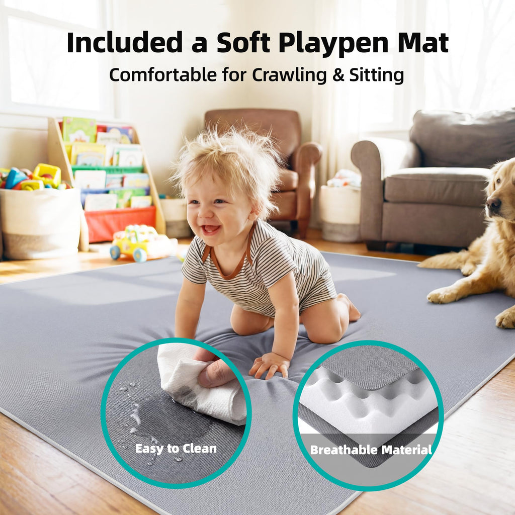 Foldable Baby Playpen with Mat, 71x59 Inches, Grey T63192