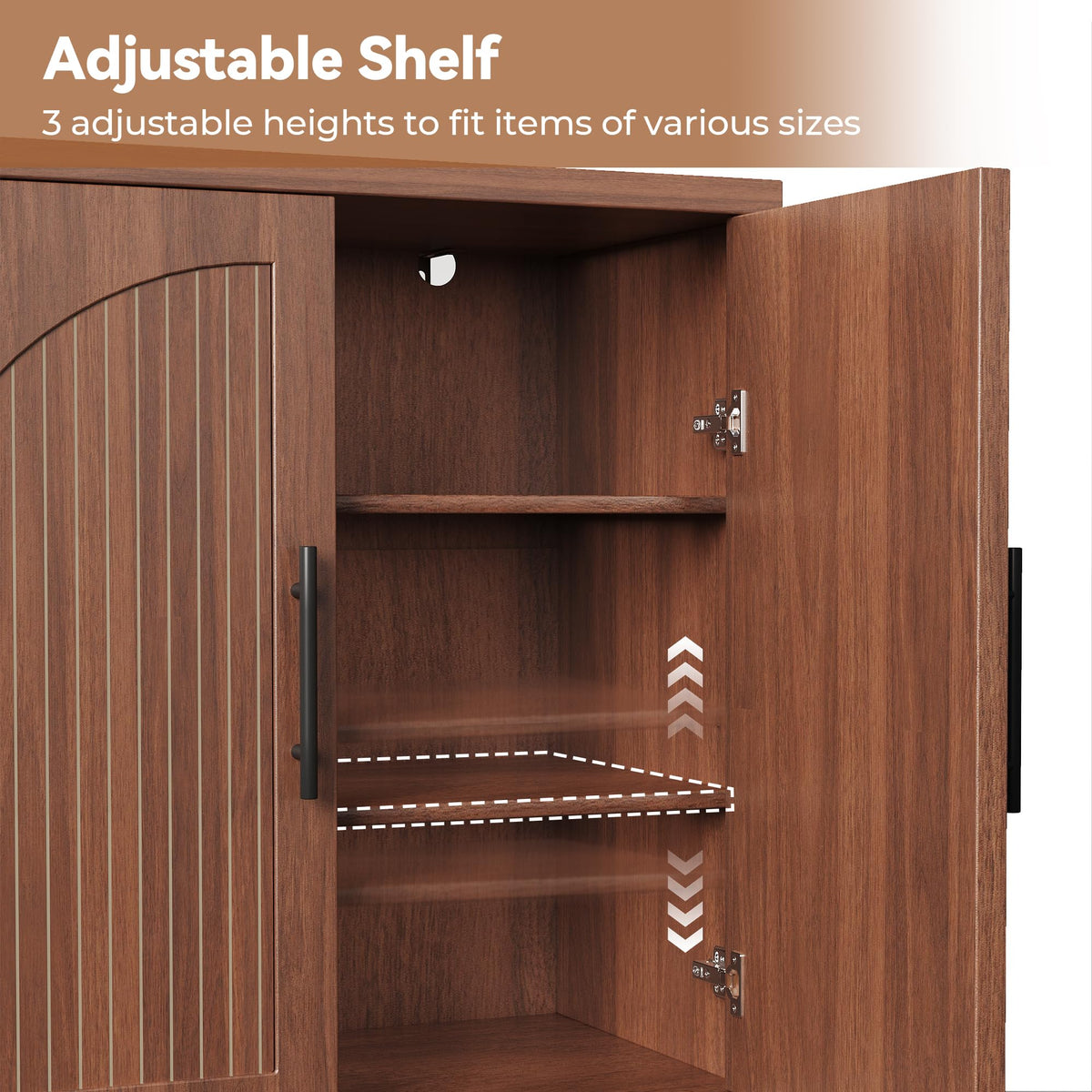 63" Fluted Walnut Credenza with Adjustable Shelf Q80113