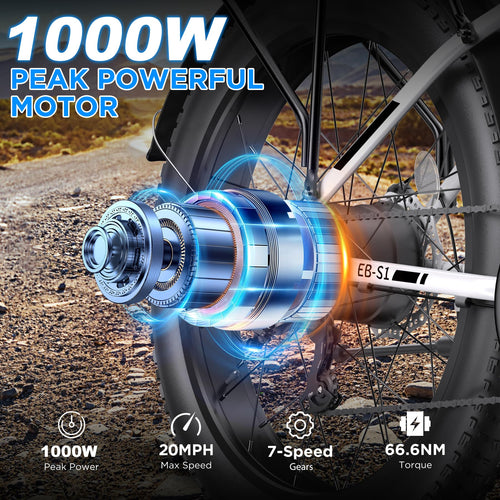 1000W 26" Fat Tire Electric Mountain Bike with 48V 13AH Battery L530