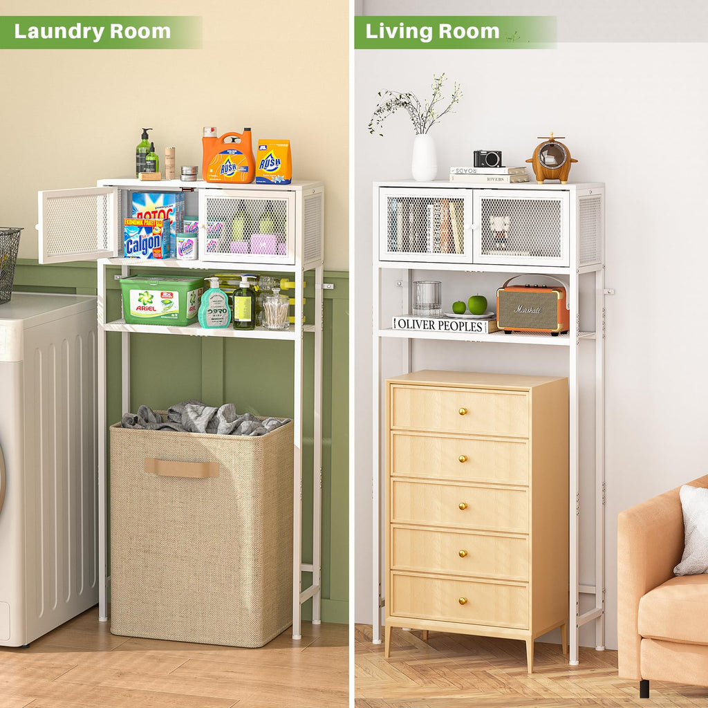 Over the Toilet Storage Cabinet with Doors, White Metal Shelves M1571