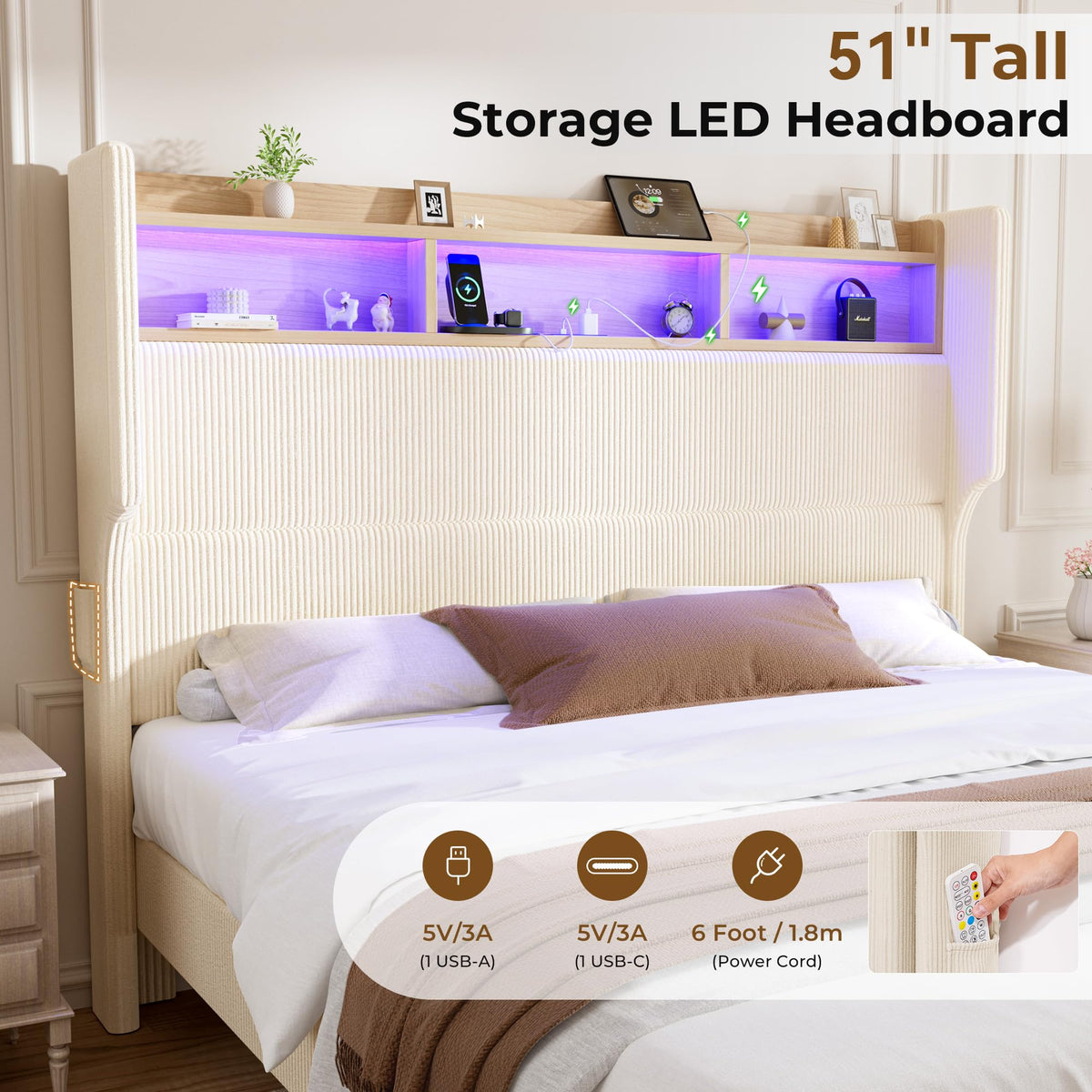 Queen Size Bed Frame with Tall Headboard S81809
