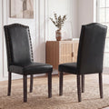 PU Dining Chair Set of 2 Upholstered with Copper Nails and Solid Wood Legs X87376