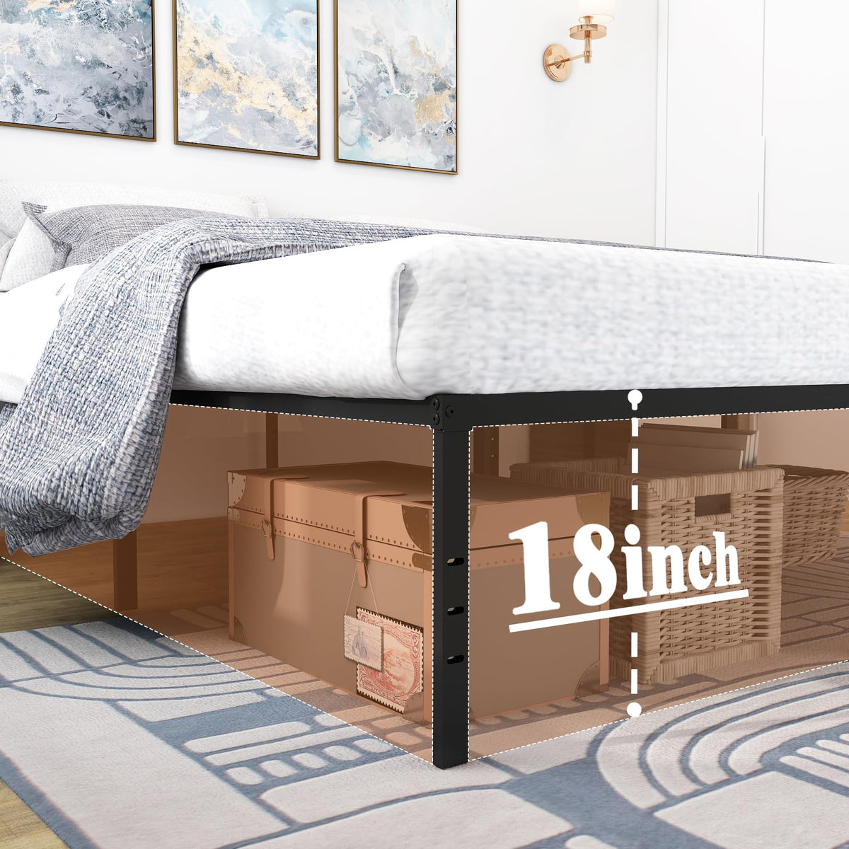 King Size Black Metal Bed Frame with Underbed Storage K356818