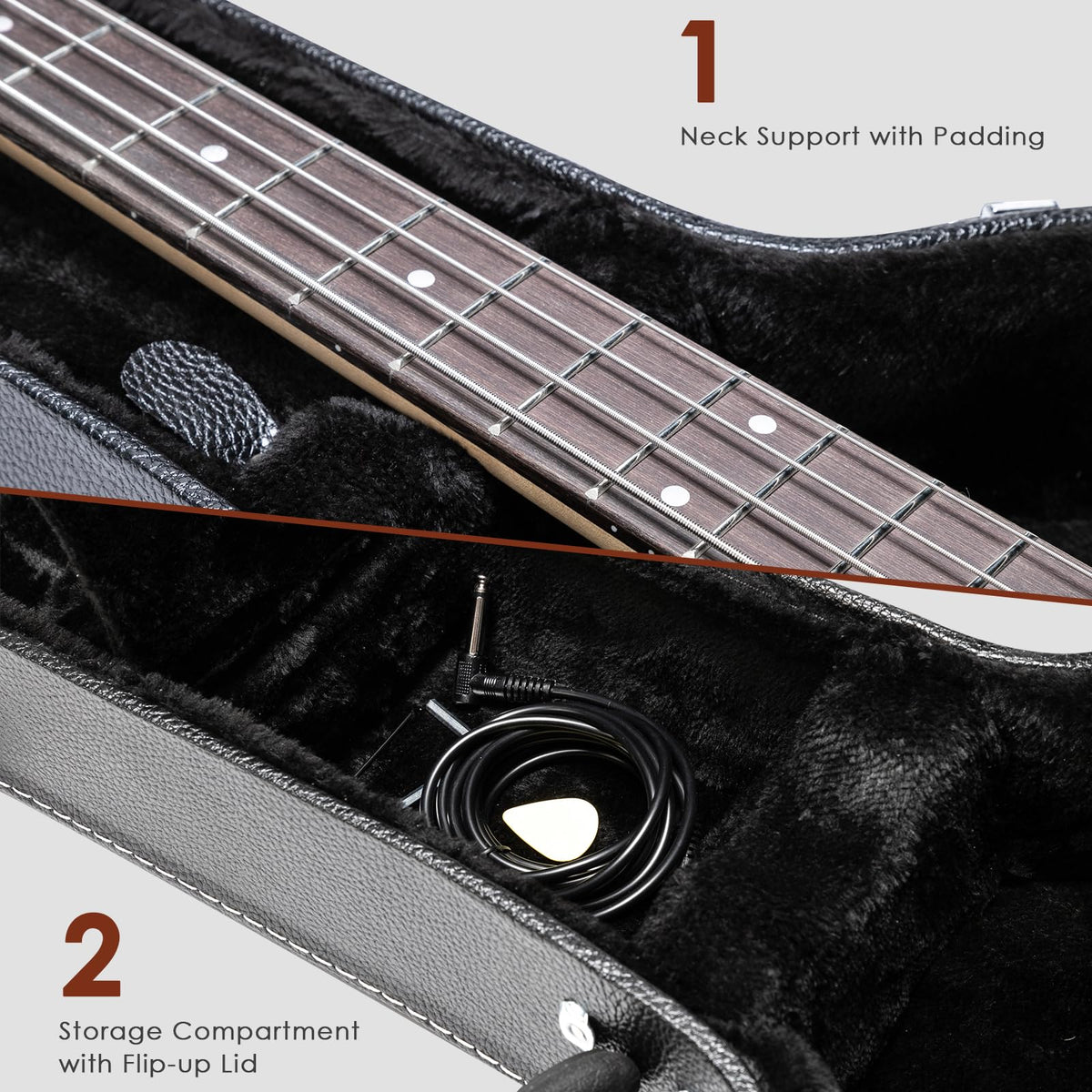 42-Inch Hard Electric Guitar Case with Lock Latch, Black Z493
