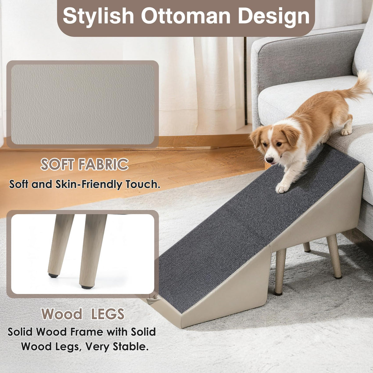 Foldable Non-Slip Wooden Dog Ramp Ottoman Z495