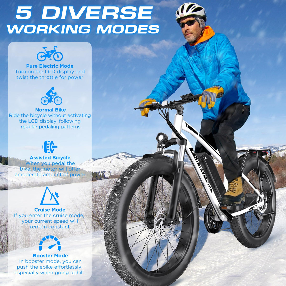 1000W 26" Fat Tire Electric Mountain Bike with 48V 13AH Battery L530