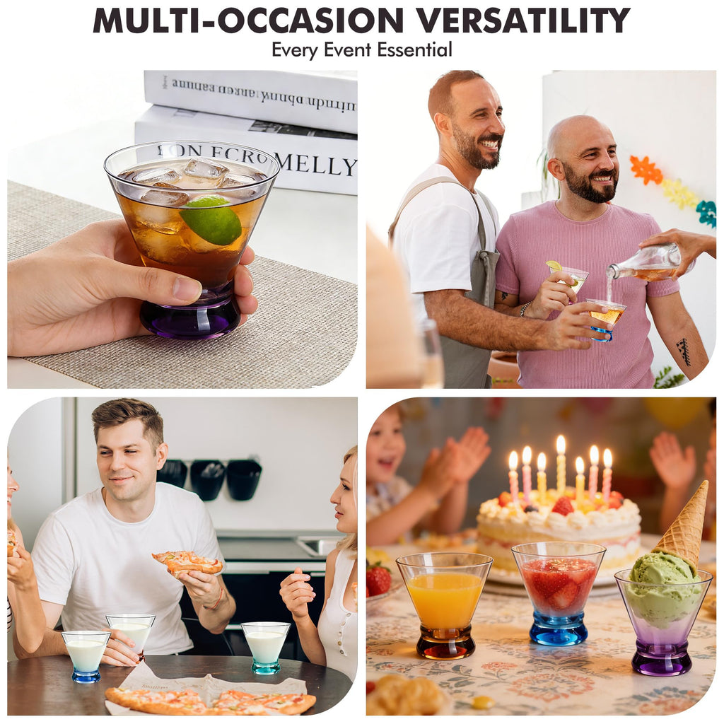Multi Colored Stemless Martini Glasses Set of 6 B880