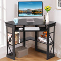 Black Corner Computer Desk with Keyboard Tray O6634