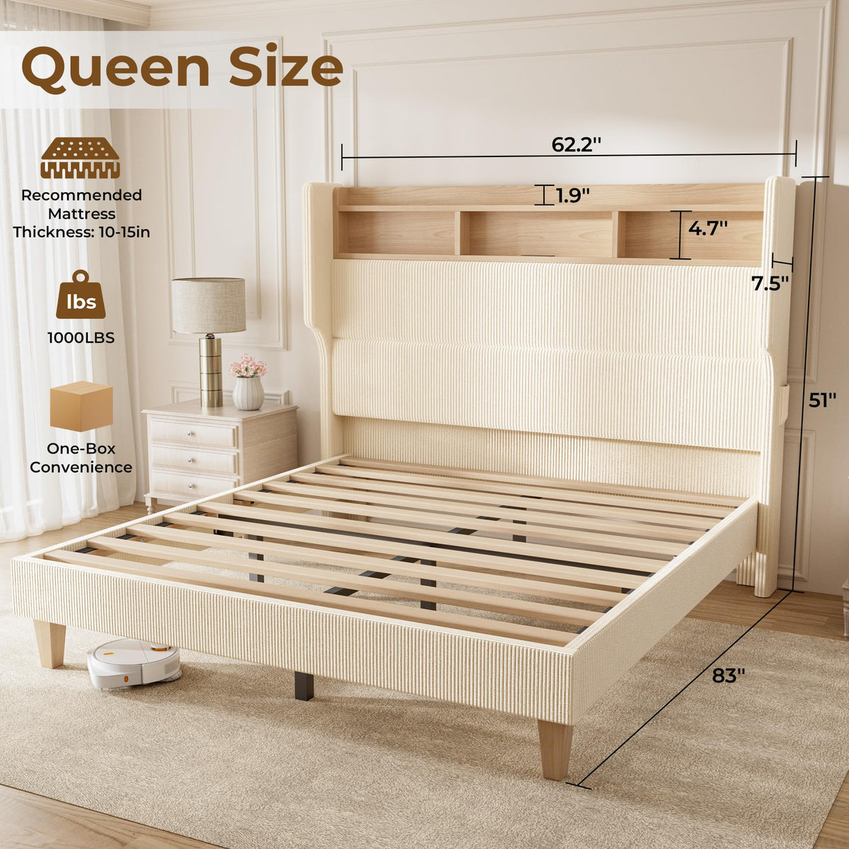 Queen Size Bed Frame with Tall Headboard S81809
