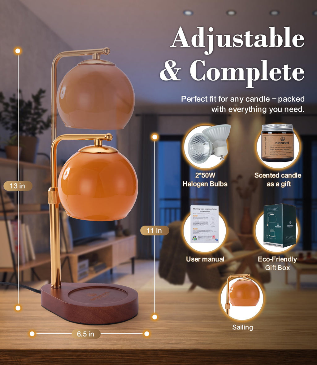 Amber Glass Candle Warmer Lamp Adjustable Height with Timer Z651153