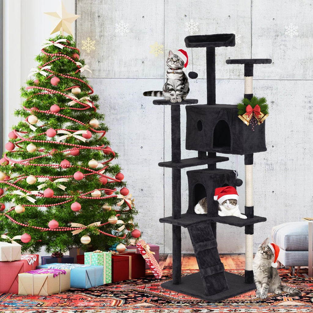 70" Dark Grey Cat Tree Tower with Scratching Post and Bed C510