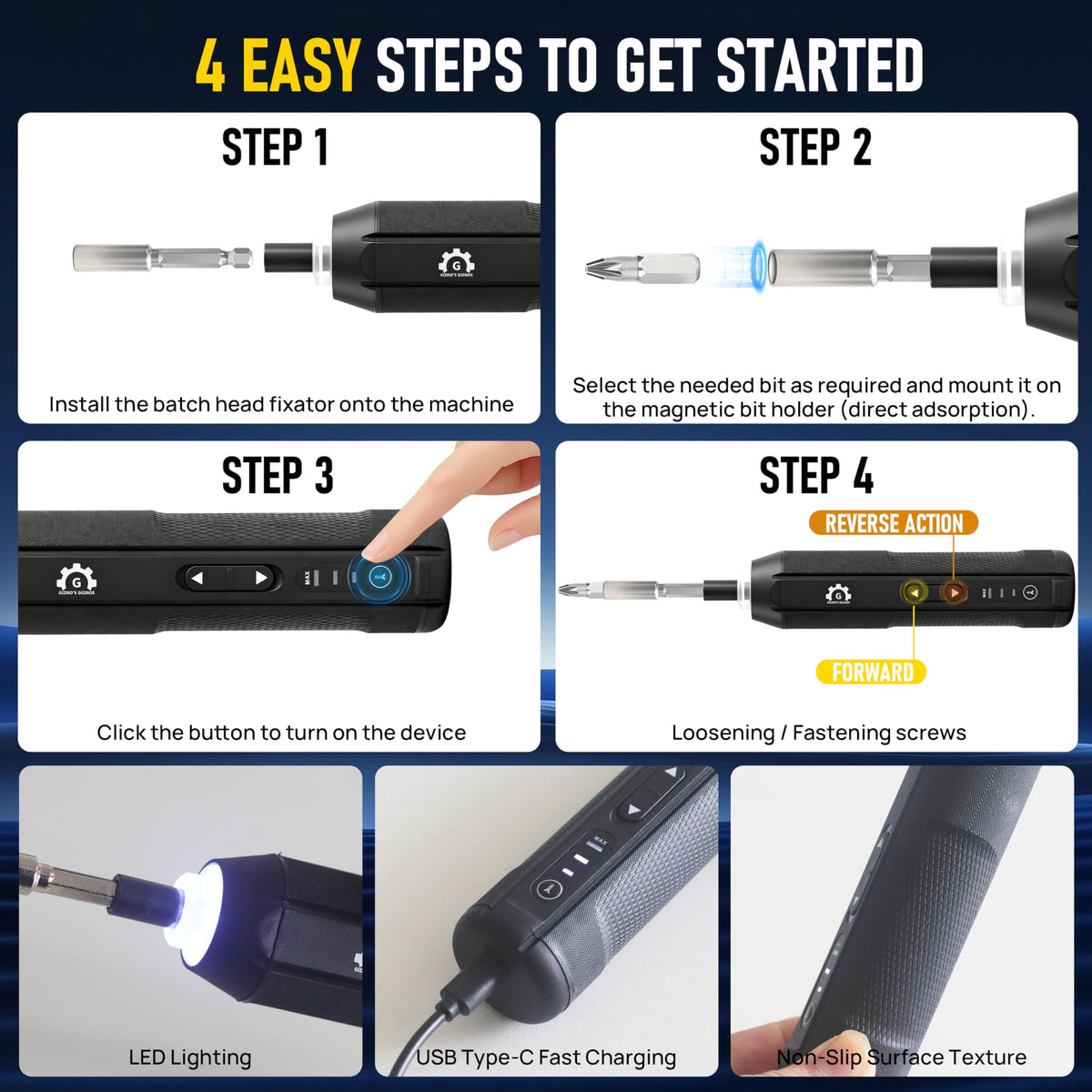 4V Electric Torque Screwdriver Set with 35 Magnetic Bits and Storage Box G60737
