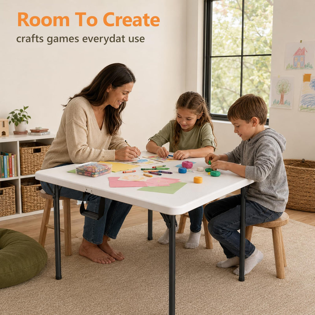 36" White Folding Card Table with Carrying Handle A32125