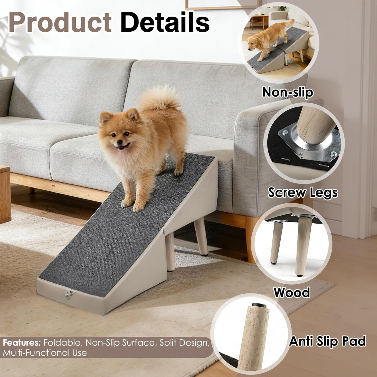 Foldable Non-Slip Wooden Dog Ramp Ottoman Z495