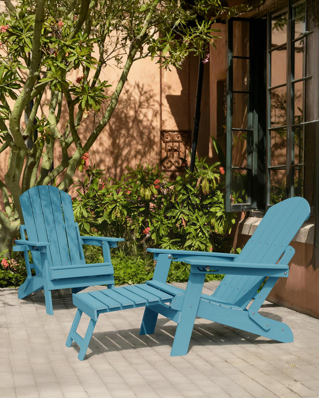 Blue Set of 2 Adirondack Chair with Footrest Z858