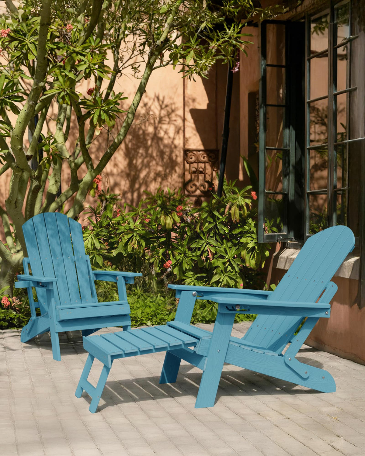 Blue Set of 2 Adirondack Chair with Footrest Z858