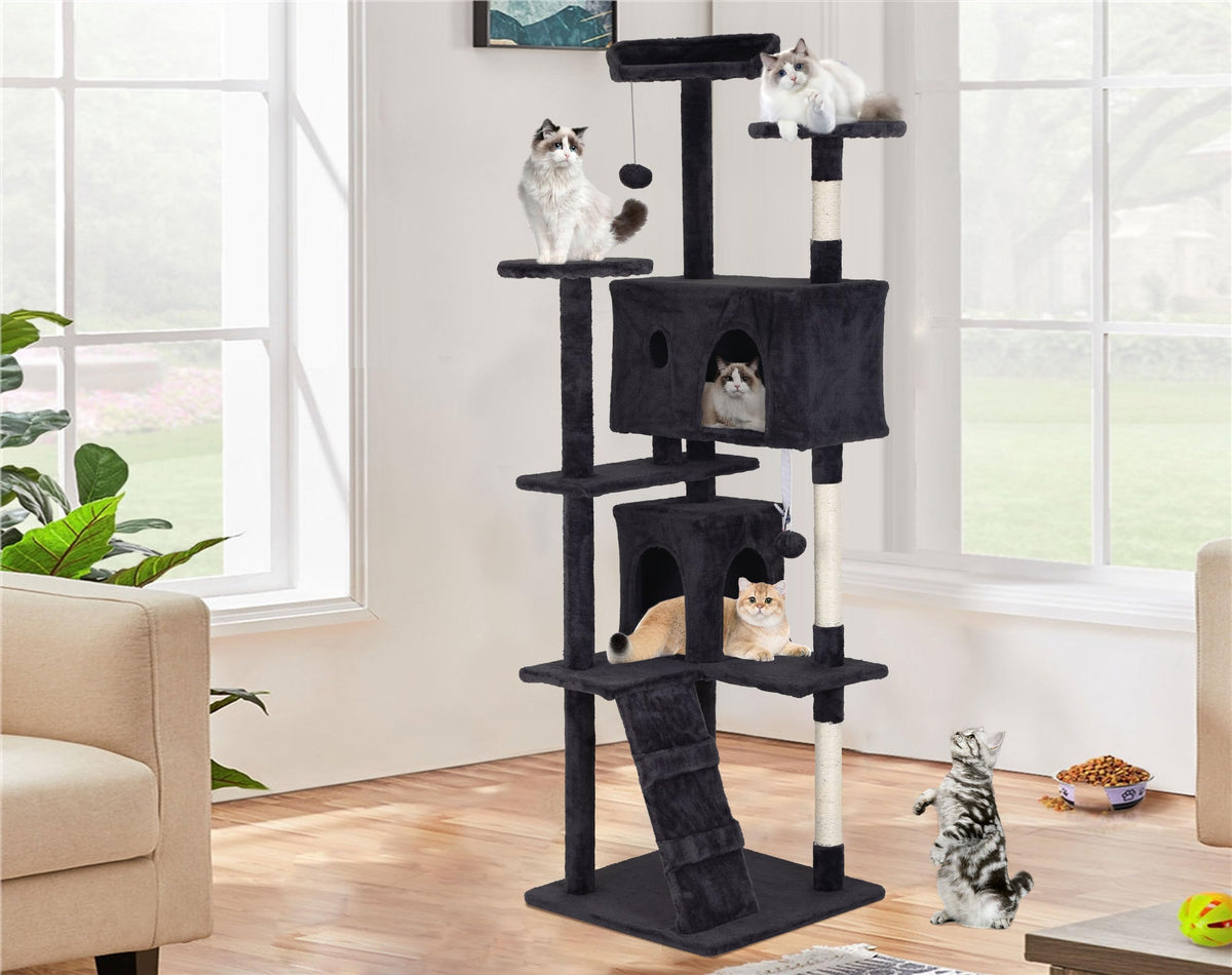 70" Dark Grey Cat Tree Tower with Scratching Post and Bed C510