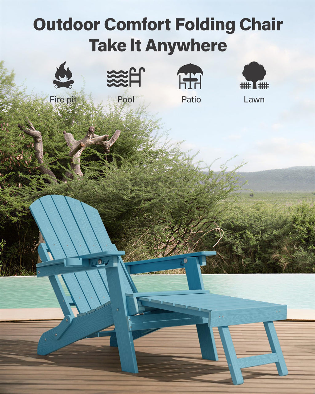 Blue Set of 2 Adirondack Chair with Footrest Z858