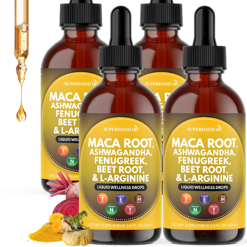 Maca Root Liquid Drops with Ashwagandha, Nettle, Fenugreek, Beet Root and L-Arginine 8 Oz J5872