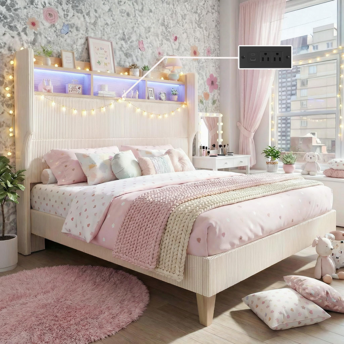 Queen Size Bed Frame with Tall Headboard S81809