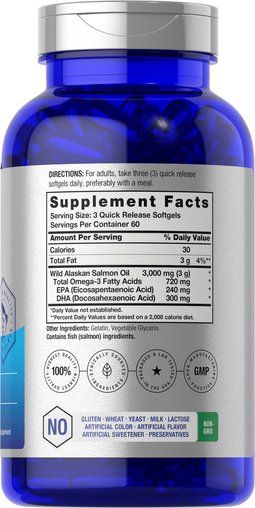 Wild Alaskan Salmon Fish Oil 3000mg 180 Softgel Capsules D888
