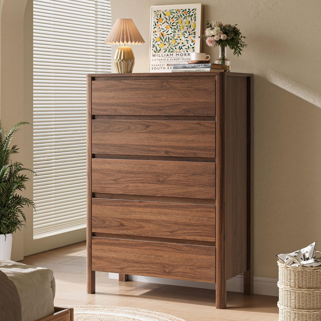 Walnut 5 Drawer Wood Dresser M530