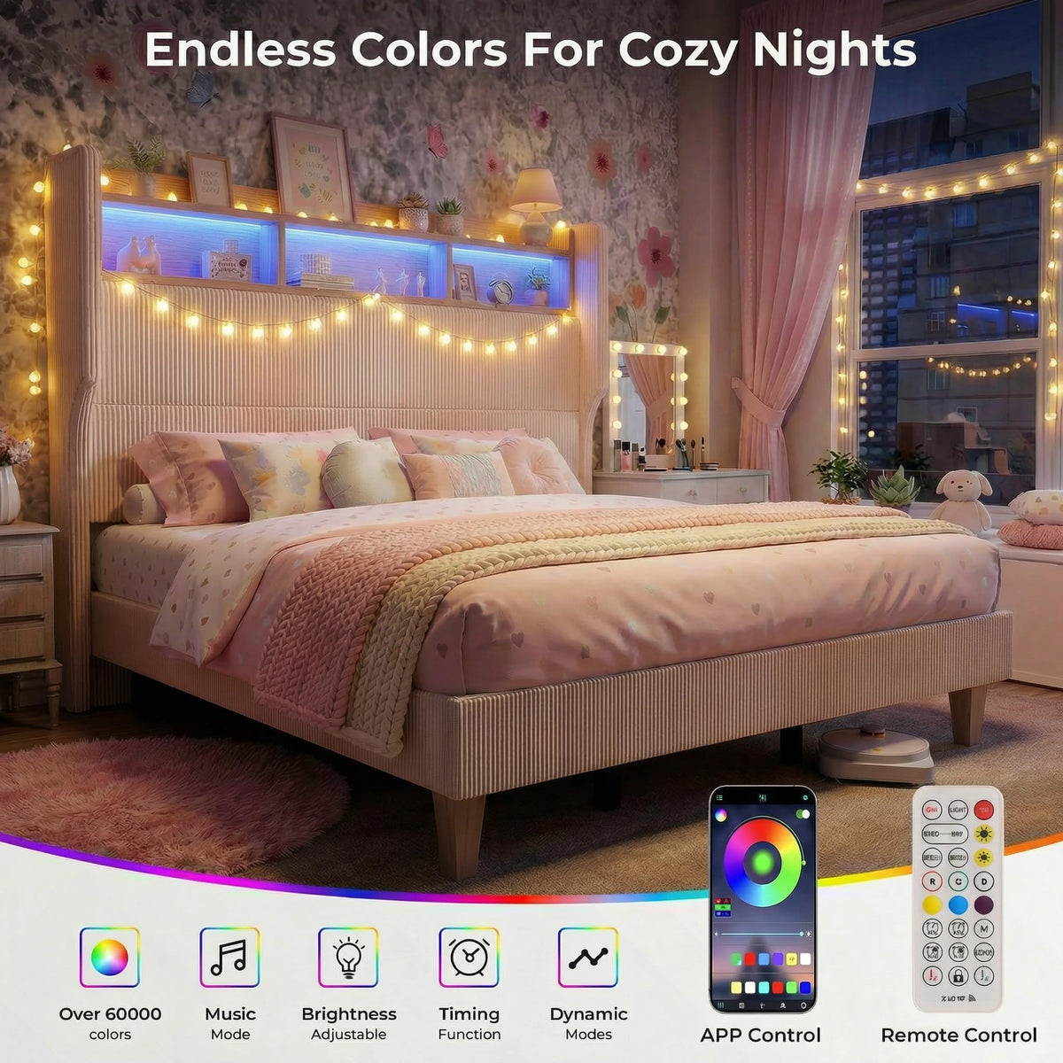 Queen Size Bed Frame with Tall Headboard S81809
