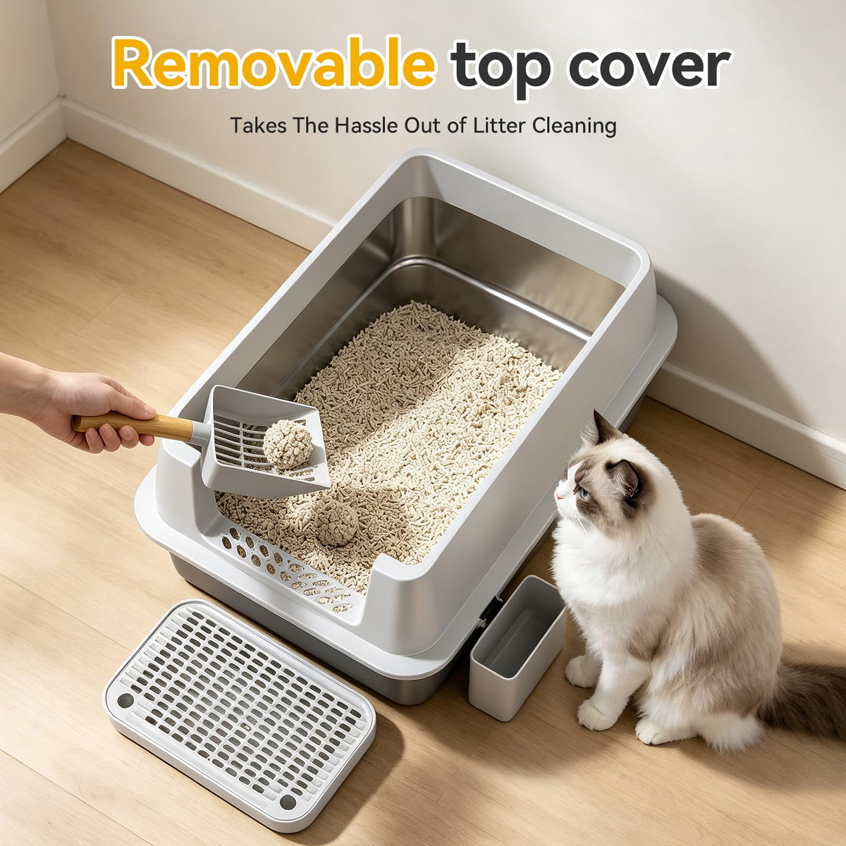 XL Enclosed Stainless Steel Litter Box with Lid A7974