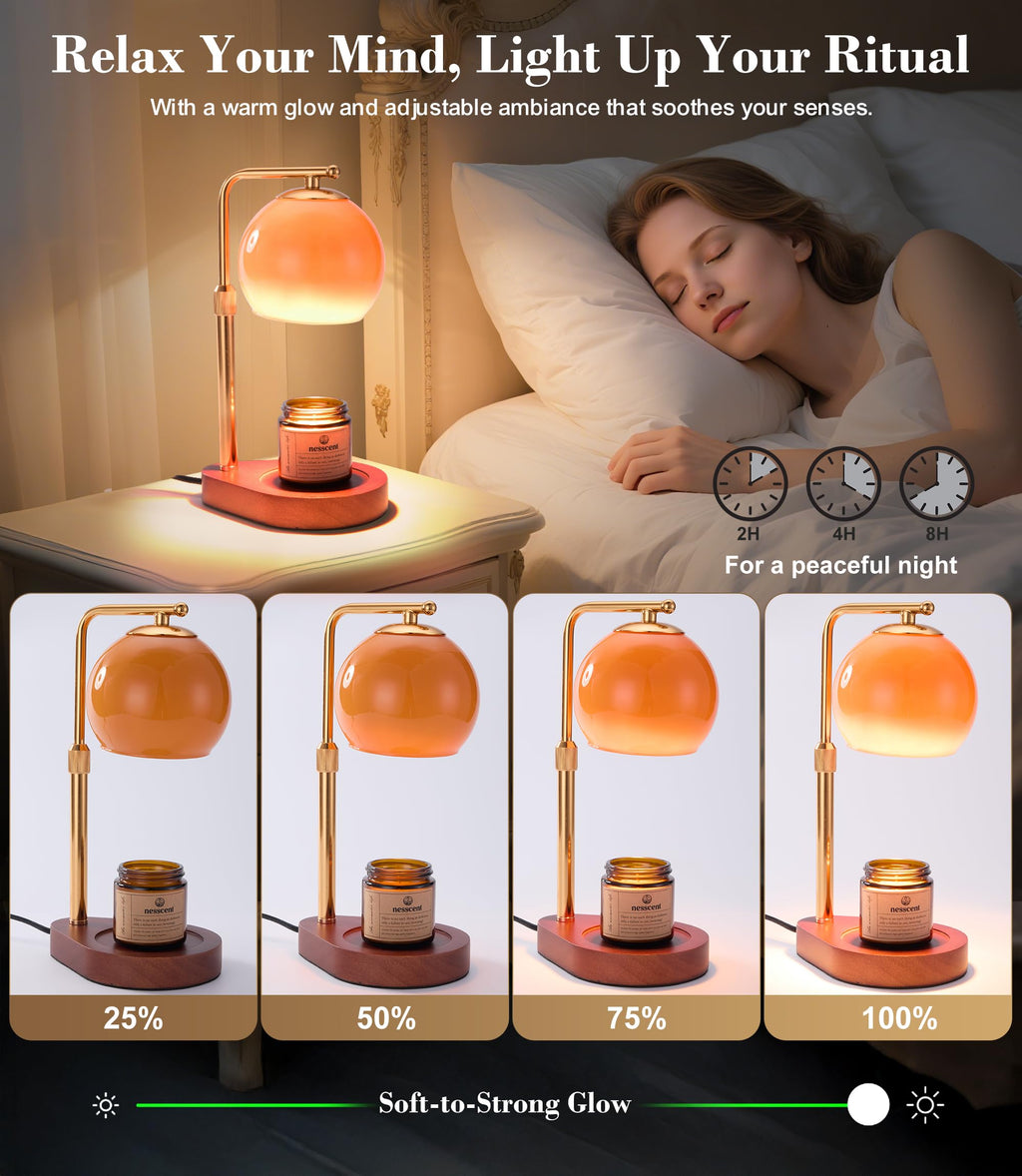 Amber Glass Candle Warmer Lamp Adjustable Height with Timer Z651153
