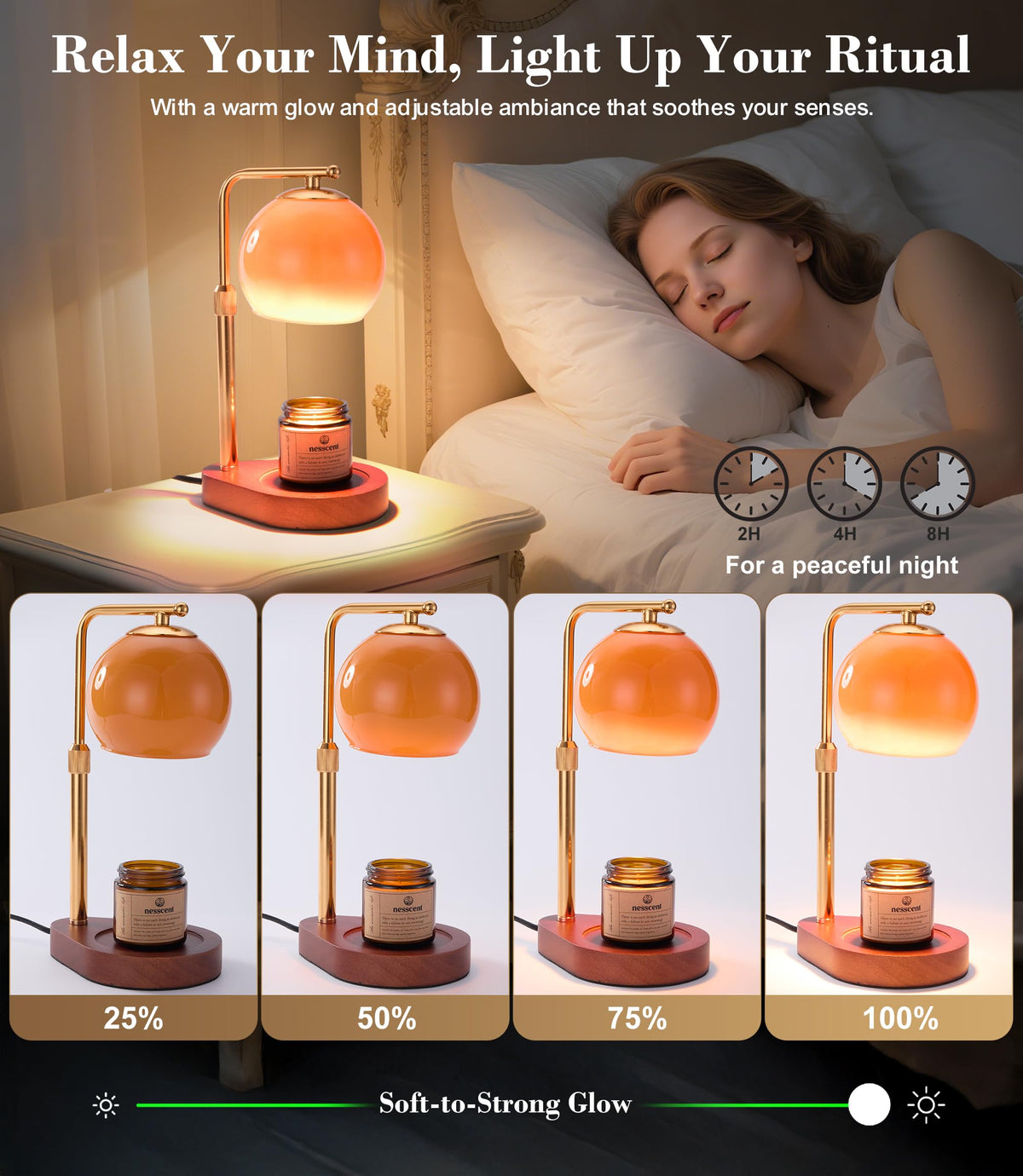 Amber Glass Candle Warmer Lamp Adjustable Height with Timer Z651153