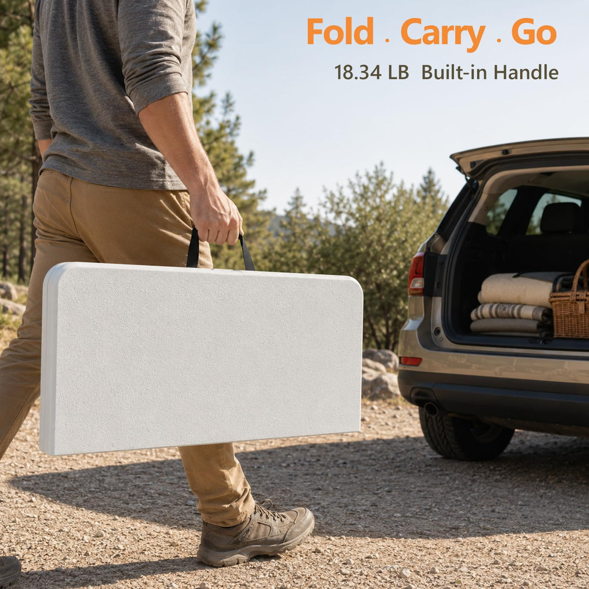 36" White Folding Card Table with Carrying Handle A32125