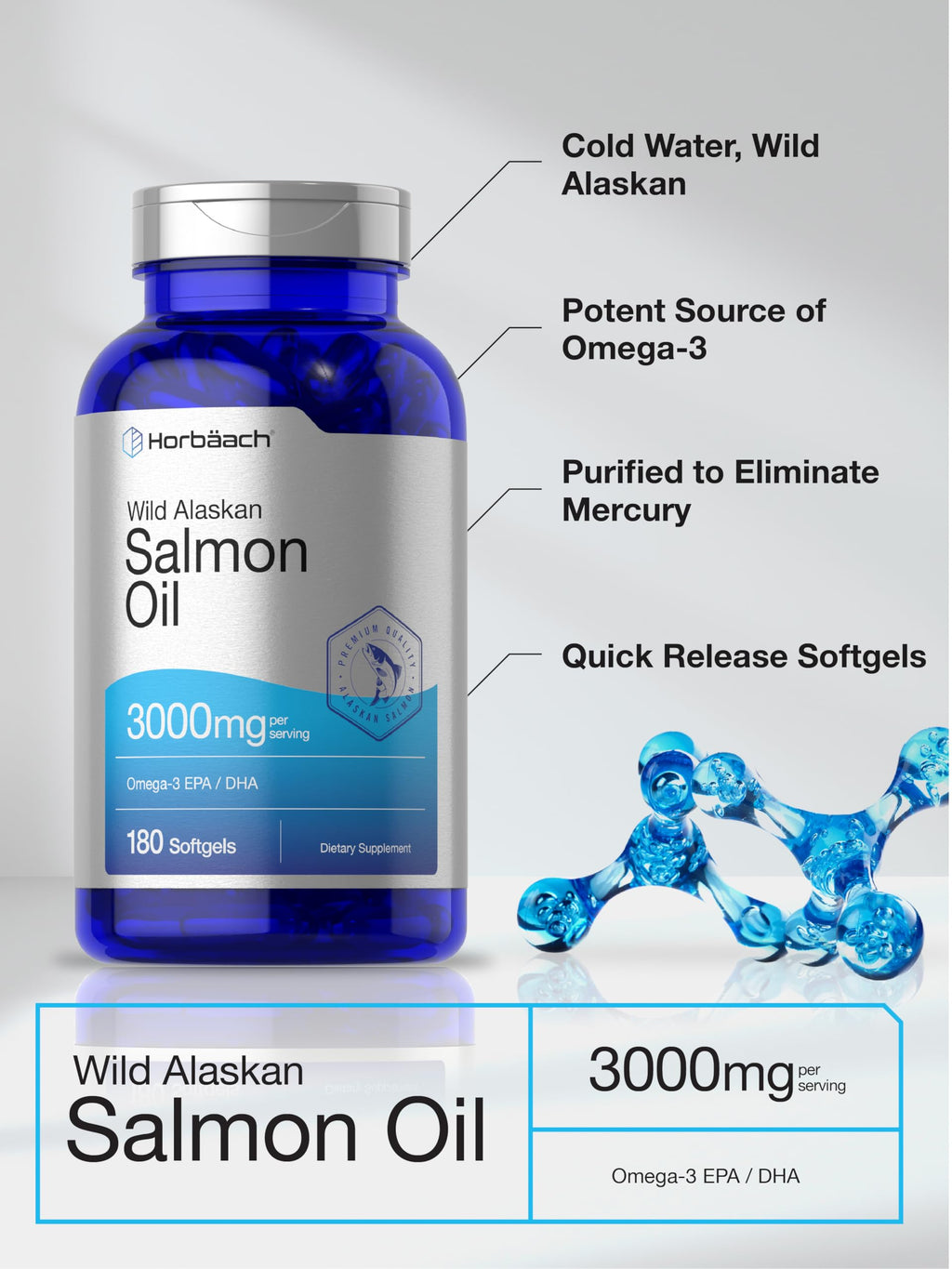Wild Alaskan Salmon Fish Oil 3000mg 180 Softgel Capsules D888