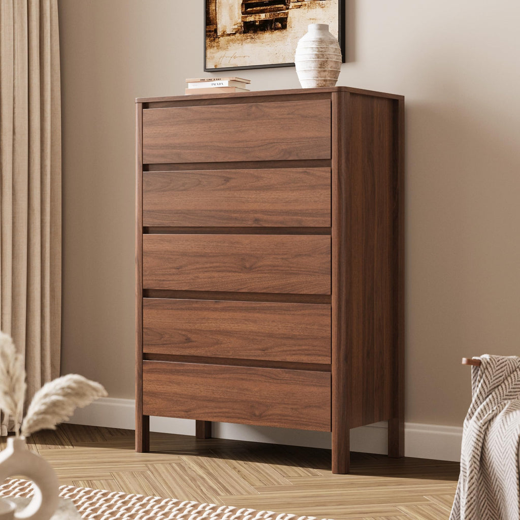 Walnut 5 Drawer Wood Dresser M530