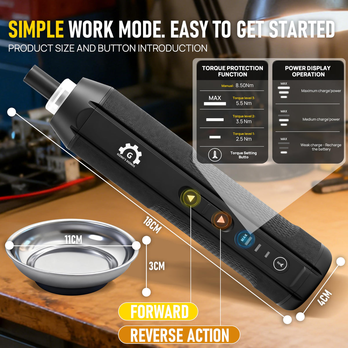 4V Electric Torque Screwdriver Set with 35 Magnetic Bits and Storage Box G60737
