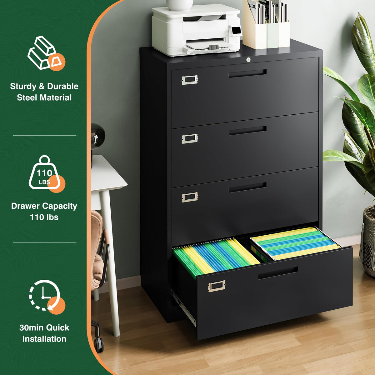 4 Drawer Metal Lateral File Cabinet with Lock Y78523