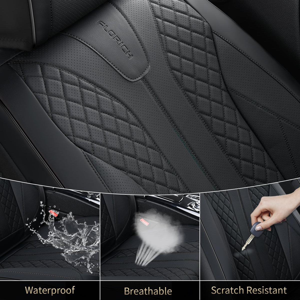 Black Leather Full Set Waterproof Car Seat Covers G461773