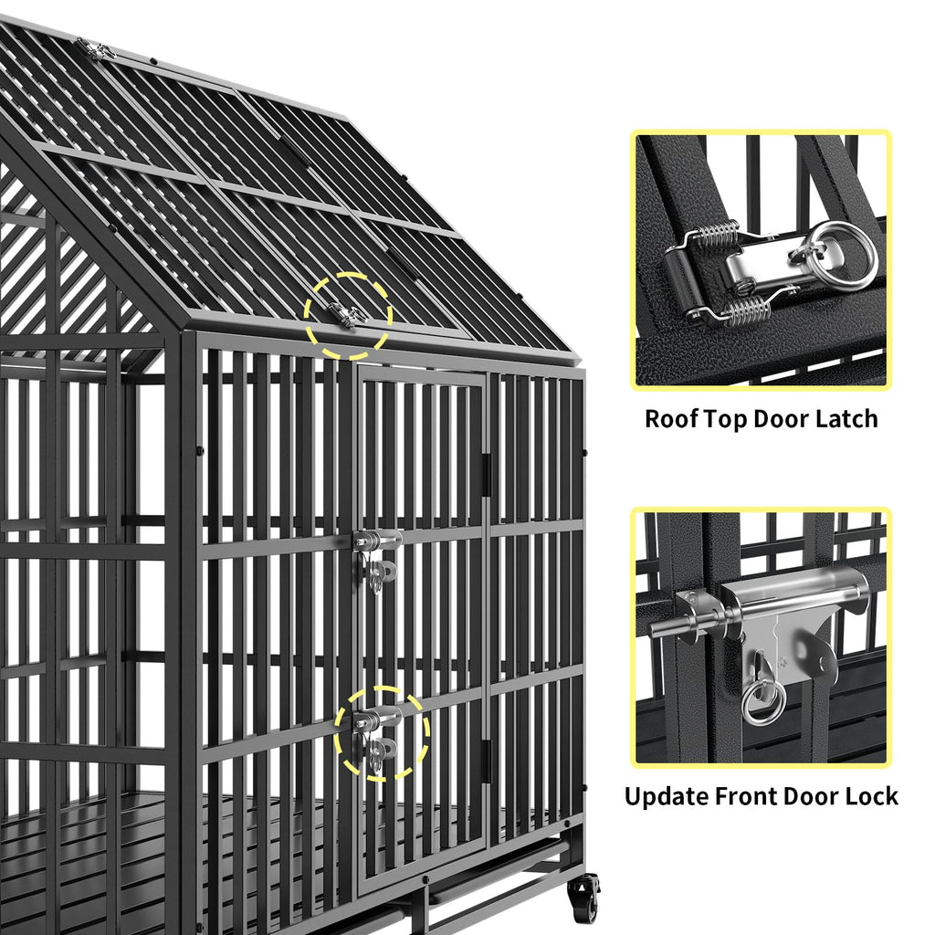 52 Inch Heavy Duty XXL Dog Crate with Open Roof Top, Trays and Wheels O5423