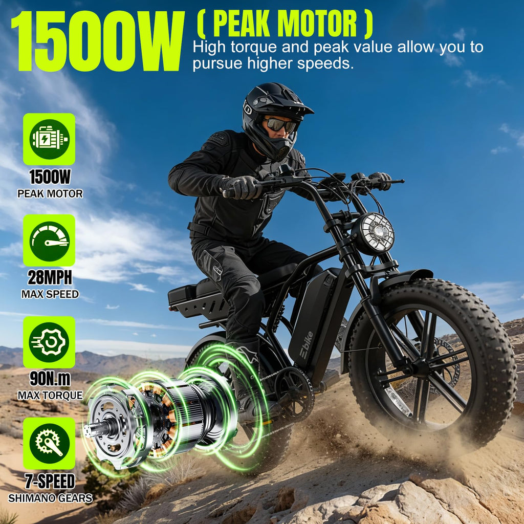 Electric Bike 48V 15Ah Battery 1500W Peak Motor 20 * 4.0 Fat Tire P386098