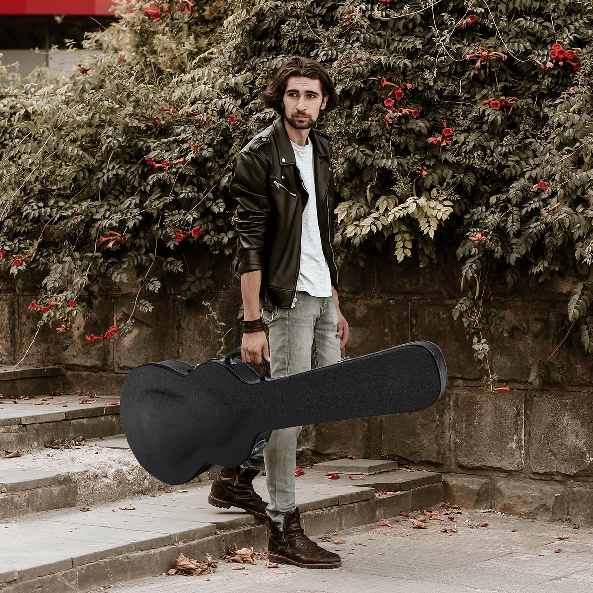 42-Inch Hard Electric Guitar Case with Lock Latch, Black Z493