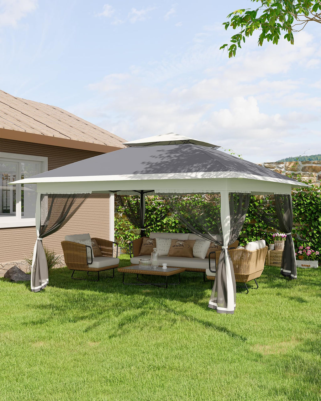 13x13FT Pop Up Gazebo with Mosquito Netting, Grey R686