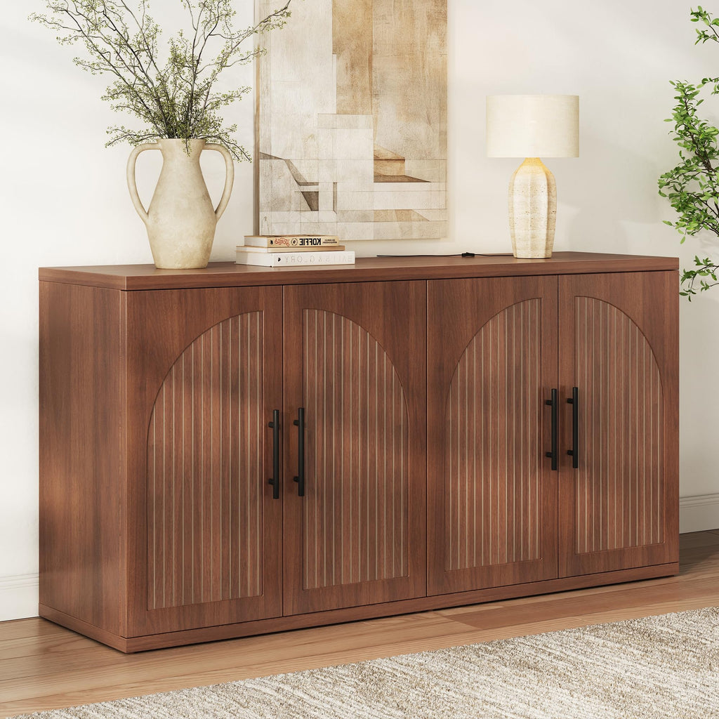 63" Fluted Walnut Credenza with Adjustable Shelf Q80113