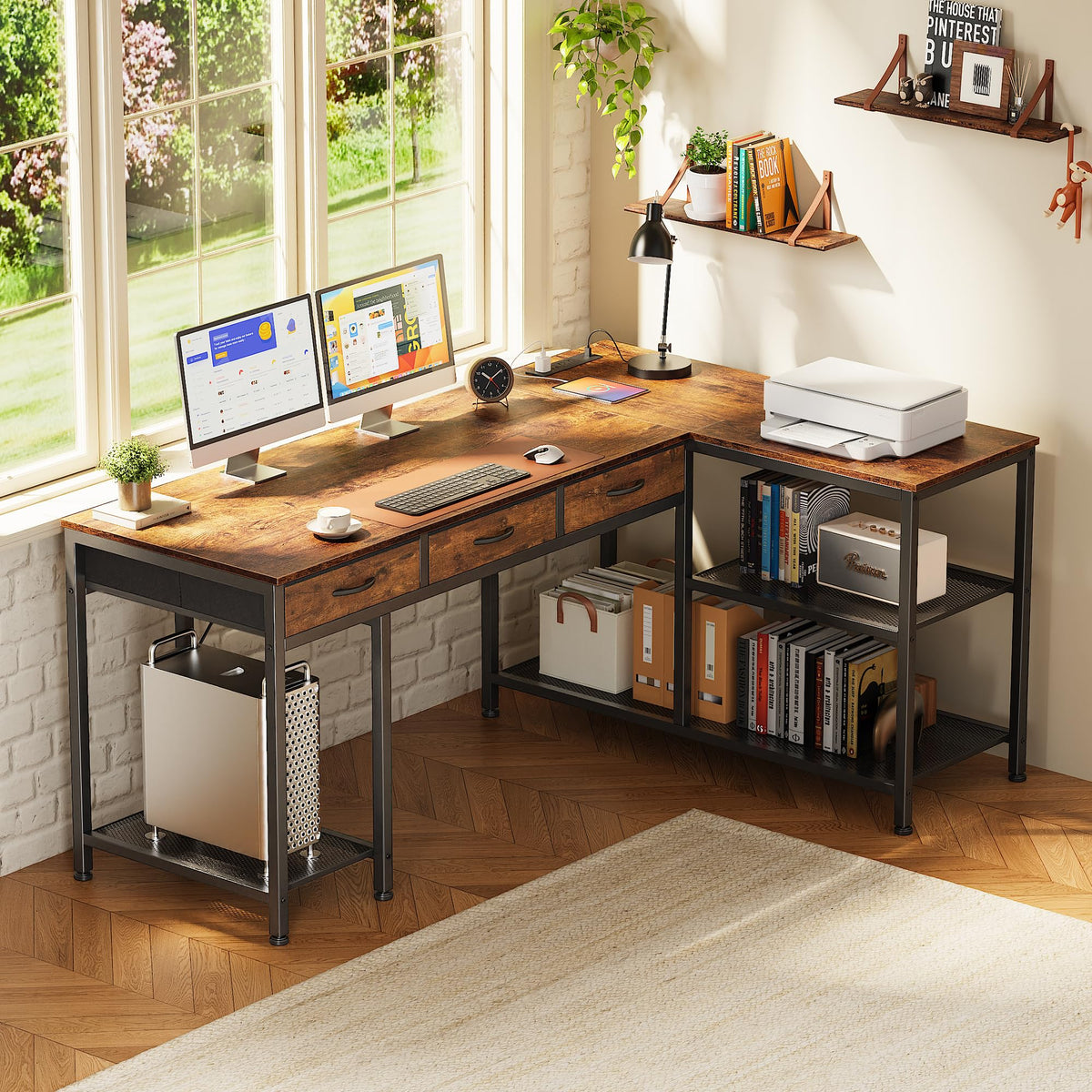 55 Inch L Shaped Office Desk with Power Outlets and Type-C Port C265