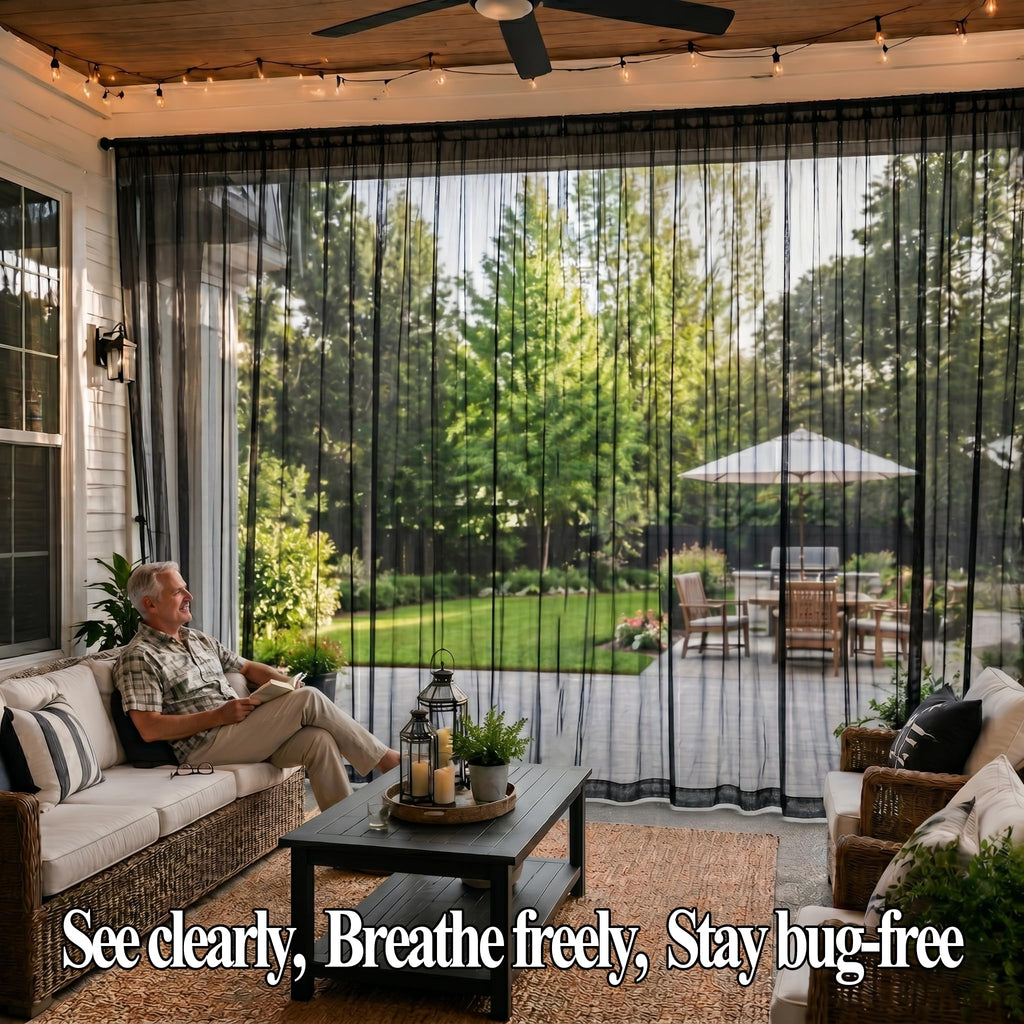 Black Mesh Mosquito Netting Curtains, 2 Panels D448489